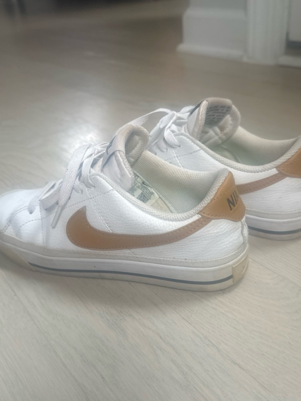 Nike Women’s White Sneakers with Tan Swoosh